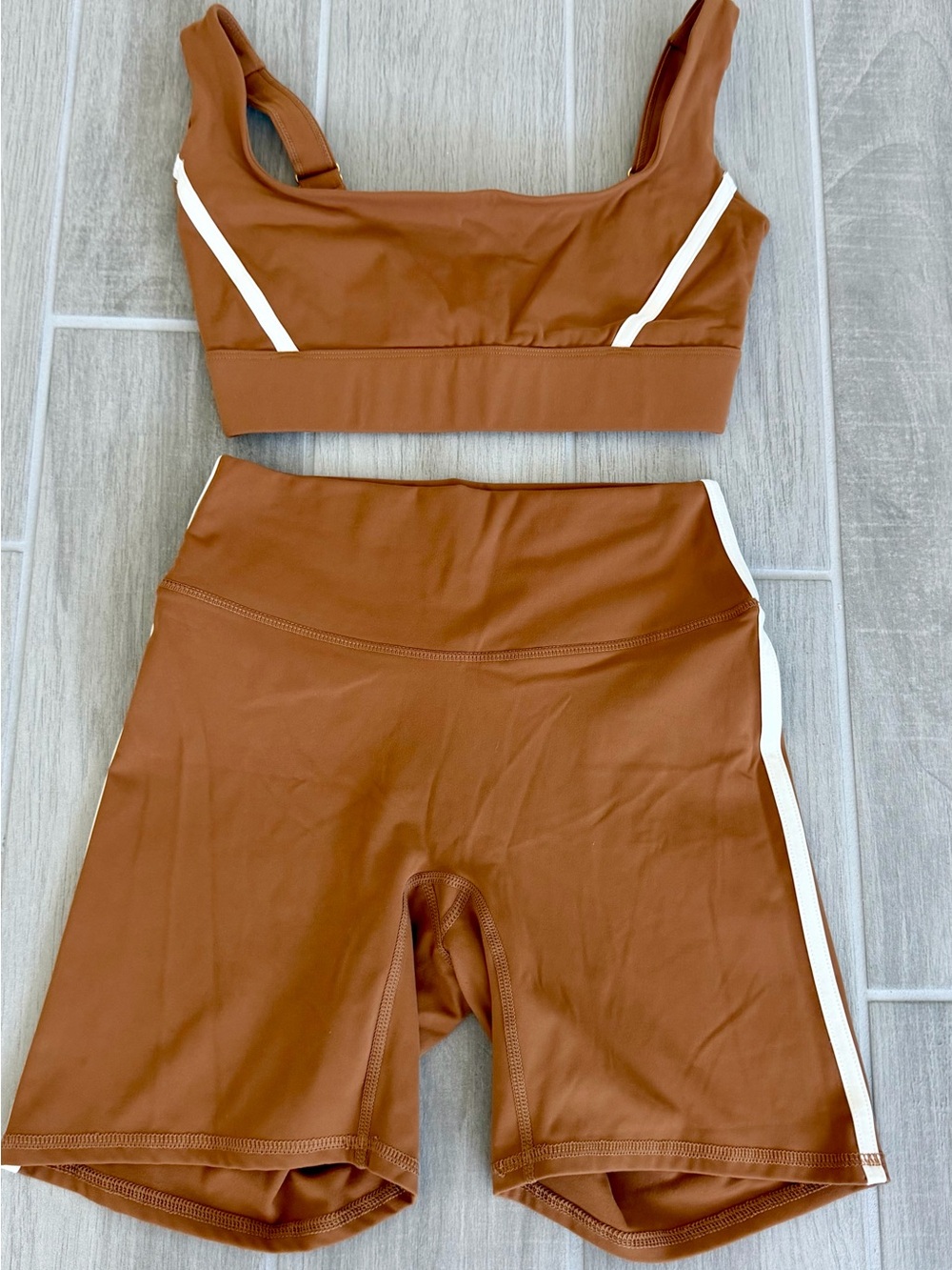 Brown Athletic Bike Short Set with White Trim